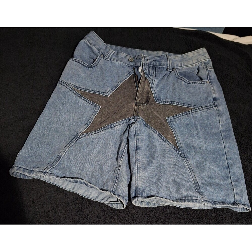 ROMWE Star Patchwork Denim Jorts Shorts Mens Womens Size M US 6 Baggy Y2K Grunge